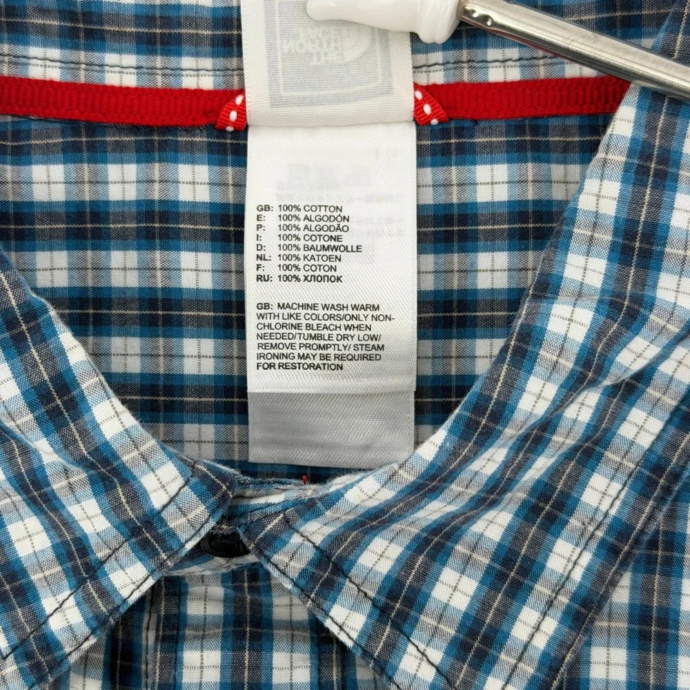 The North Face Plaid Button Down Shirt Mens M Blue White Long Sleeve Pocket